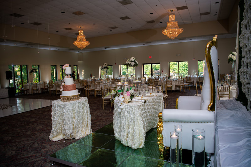 Floor to ceiling windows wedding hall with chandeliers near Washington DC